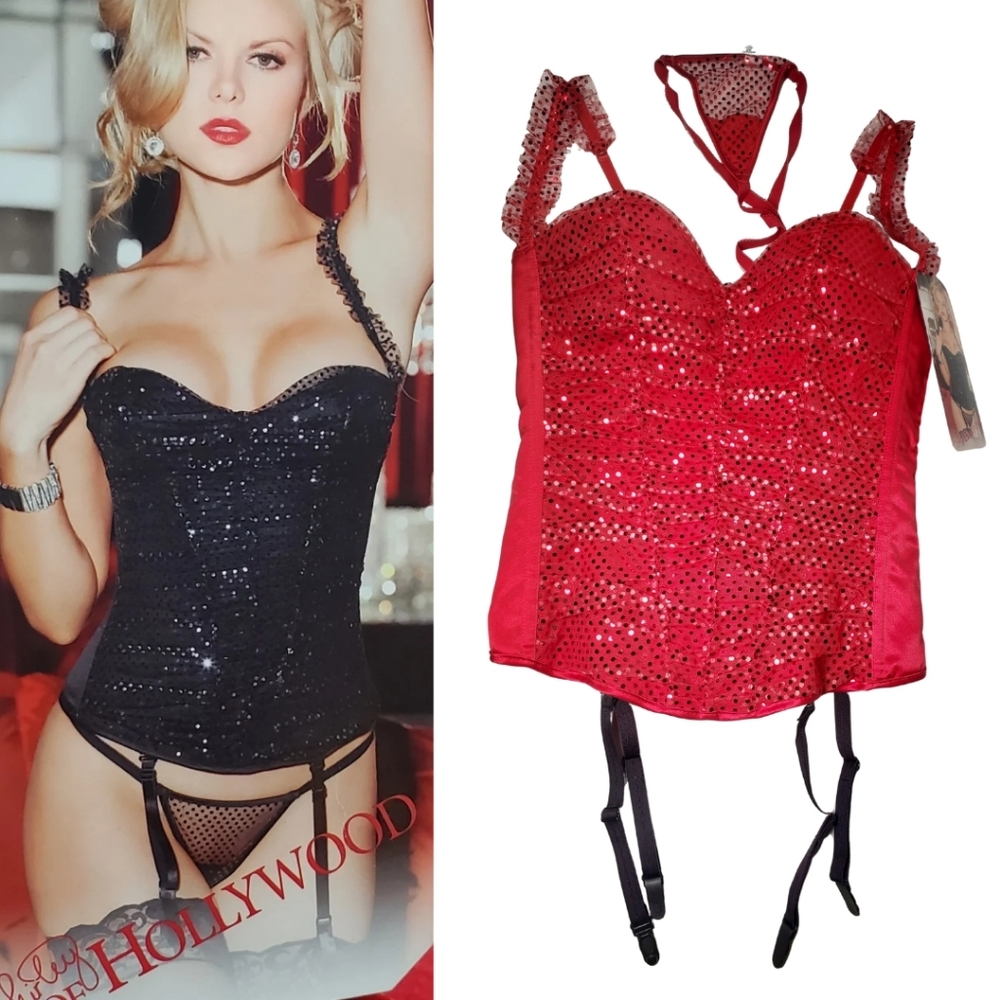 Red Sequin Corset Top  34 NWT - Straps + Panties